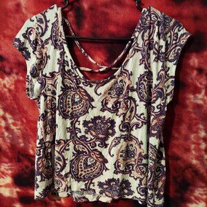 charlotte russe paisley print navy blue and pink blouse